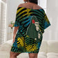 Rwanda Off Shoulder Short Dress with Gorilla Family Kwita Izina Leaf Jungle Spirit