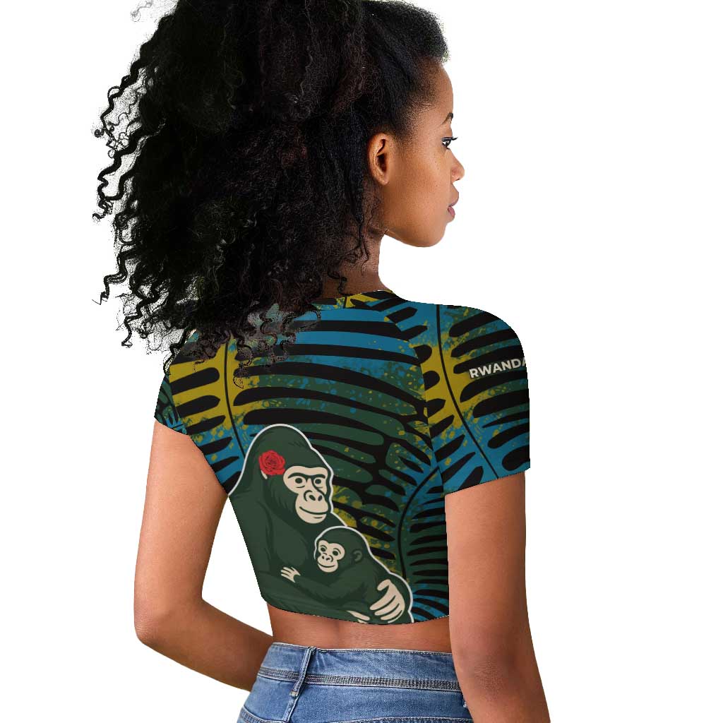 Rwanda Raglan Cropped T shirt with Gorilla Family Kwita Izina Leaf Jungle Spirit