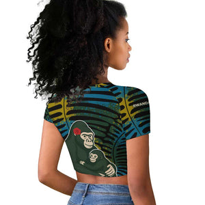 Rwanda Raglan Cropped T shirt with Gorilla Family Kwita Izina Leaf Jungle Spirit