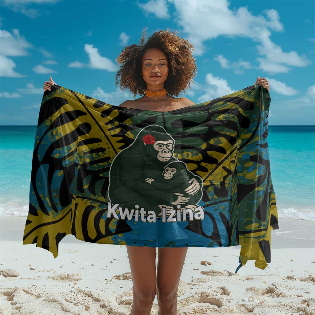 Rwanda Sarong with Gorilla Family Kwita Izina Leaf Jungle Spirit