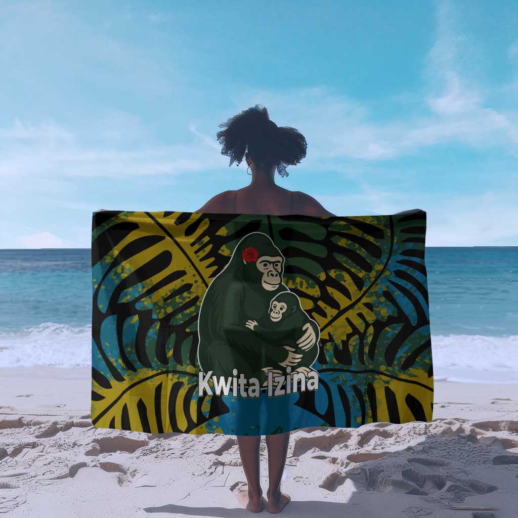Rwanda Sarong with Gorilla Family Kwita Izina Leaf Jungle Spirit