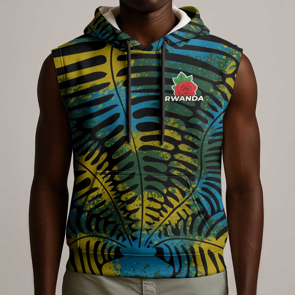 Rwanda Sleeveless Hoodie with Gorilla Family Kwita Izina Leaf Jungle Spirit - African Pride