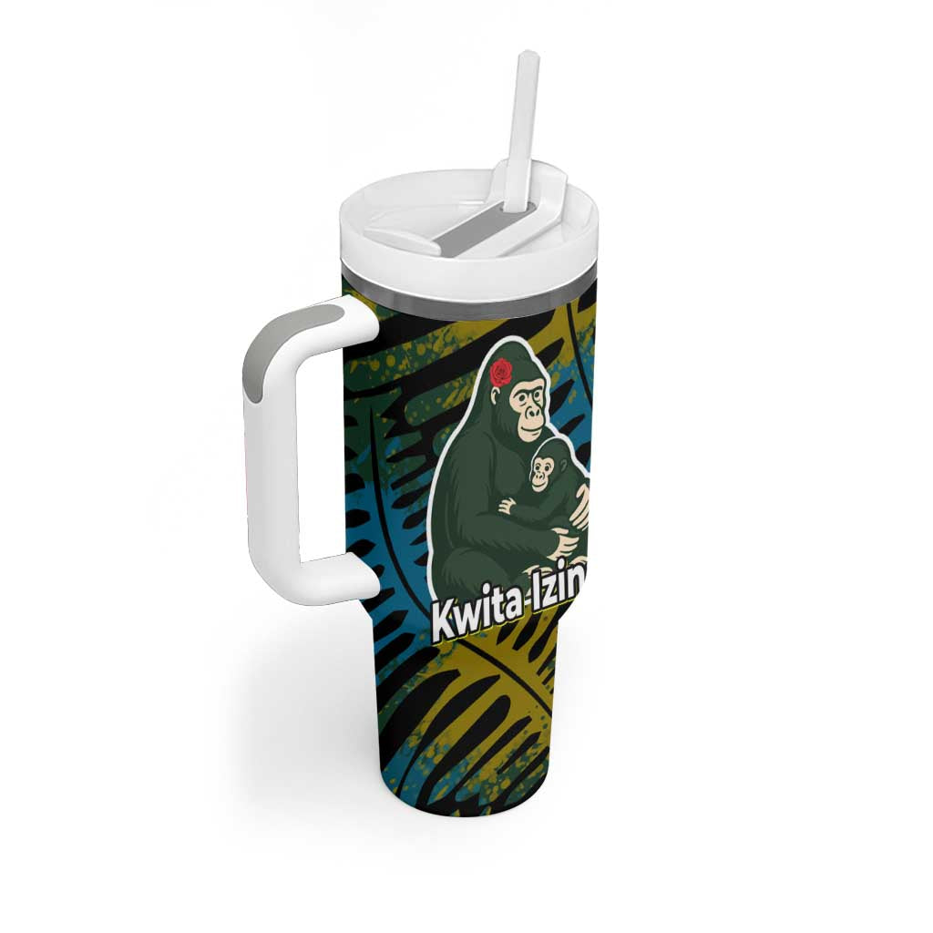 Rwanda Tumbler With Handle with Gorilla Family Kwita Izina Leaf Jungle Spirit