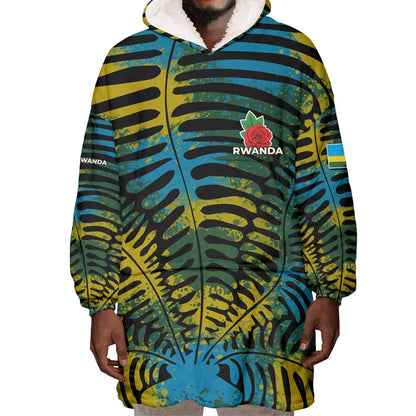 Rwanda Wearable Blanket Hoodie with Gorilla Family Kwita Izina Leaf Jungle Spirit