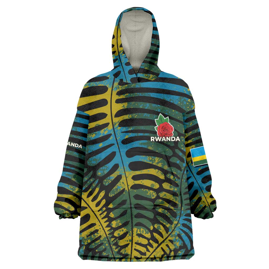 Rwanda Wearable Blanket Hoodie with Gorilla Family Kwita Izina Leaf Jungle Spirit