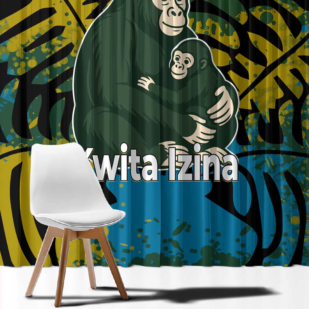 Rwanda Window Curtain with Gorilla Family Kwita Izina Leaf Jungle Spirit