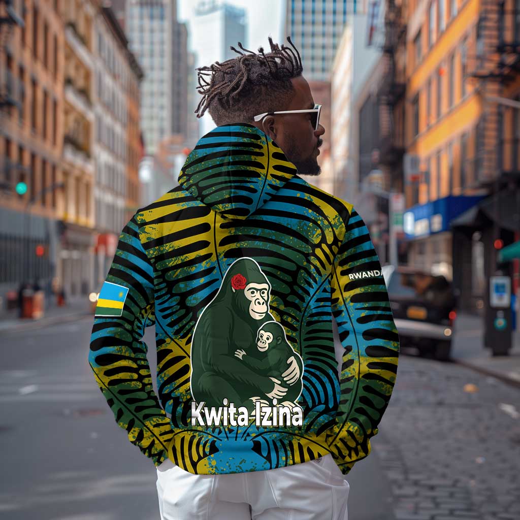 Rwanda Zip Hoodie with Gorilla Family Kwita Izina Leaf Jungle Spirit