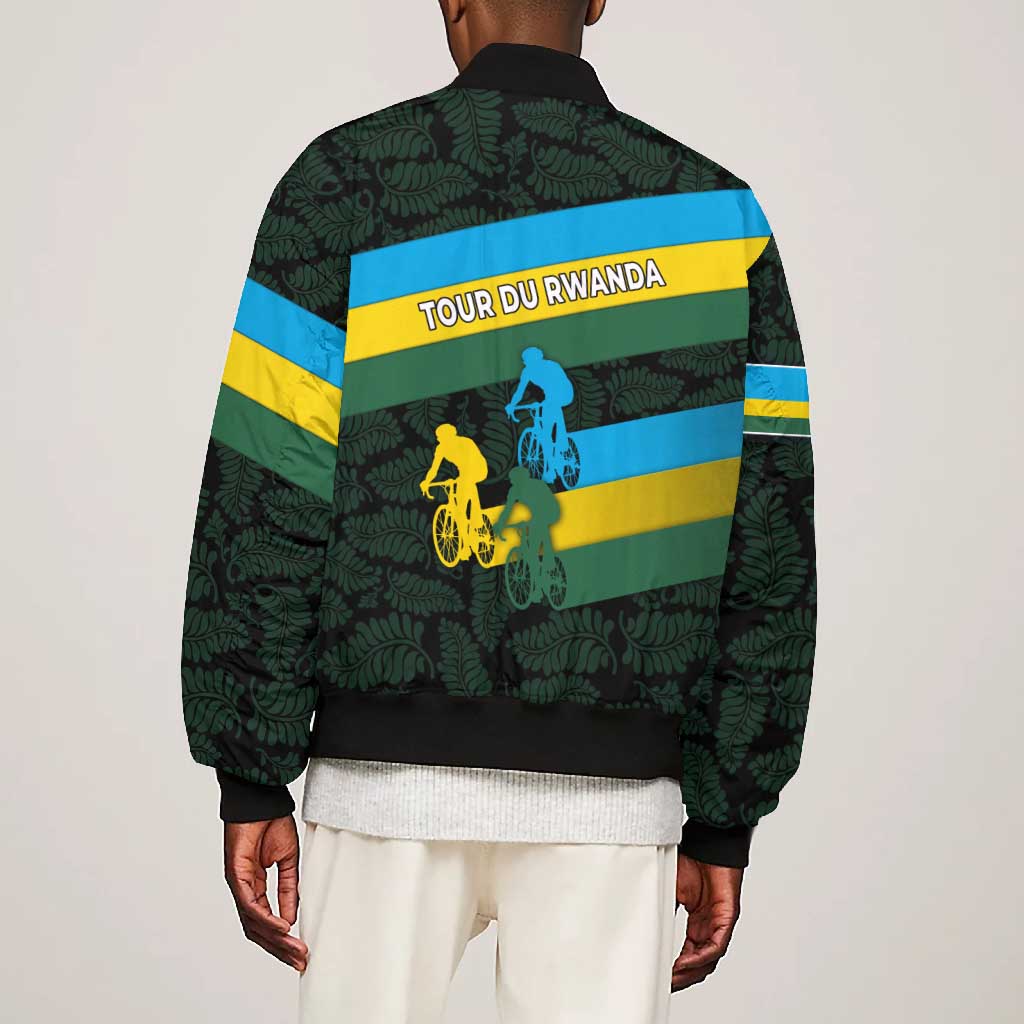 Rwanda Bomber Jacket with Tour du Rwanda Cycling Race Flag Stripe Spirit