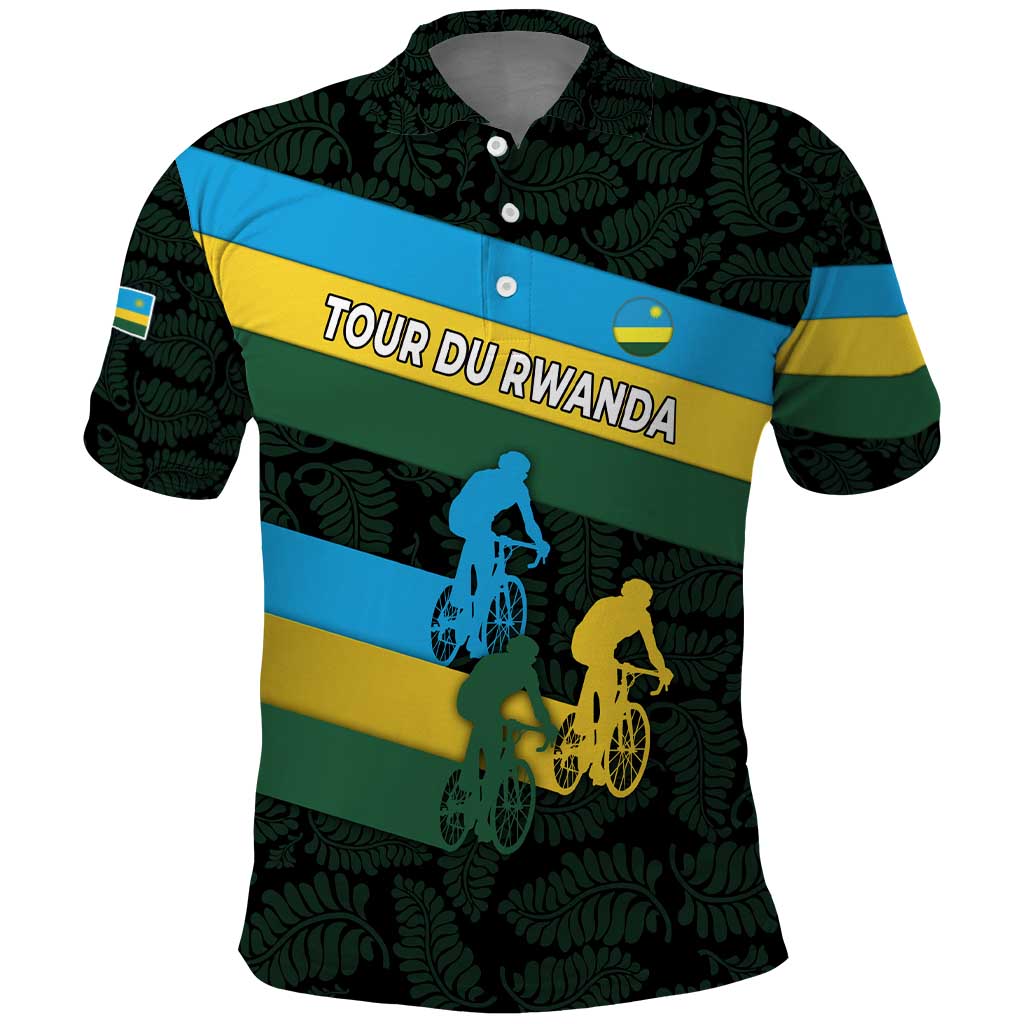 Rwanda Polo Shirt with Tour du Rwanda Cycling Race Flag Stripe Spirit