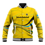 Rwanda Baseball Jacket with Basketball League Court Hoop Yellow Wave Spirit
