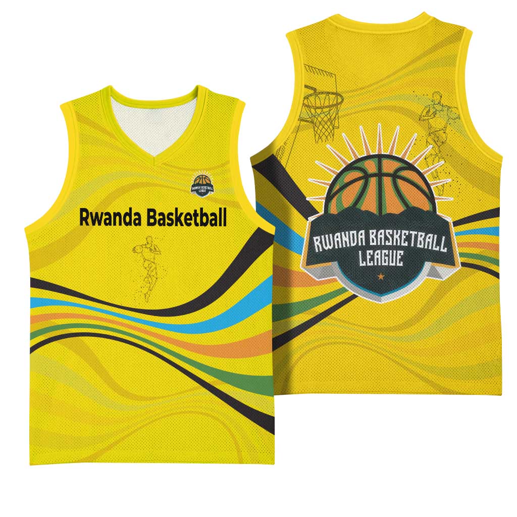Rwanda Basketball Jersey with Basketball League Court Hoop Yellow Wave Spirit TS04