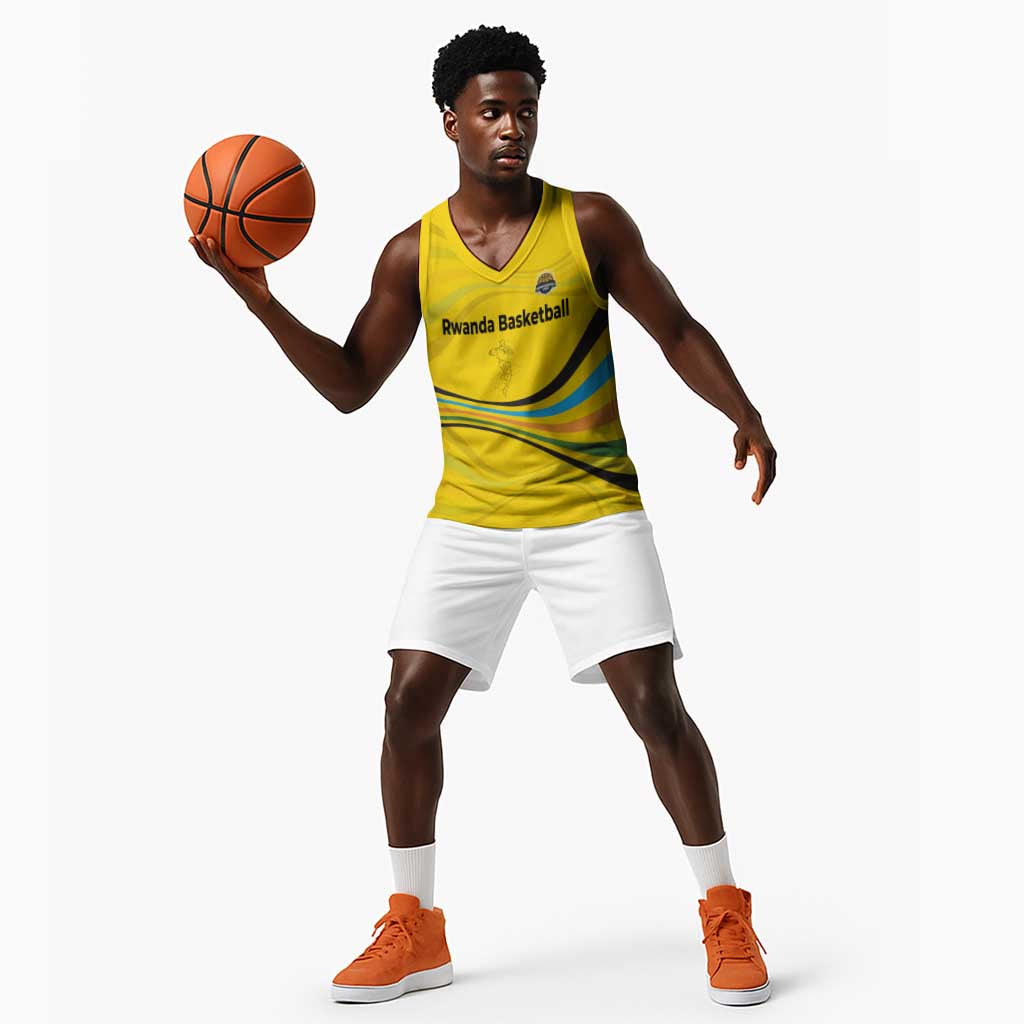 Rwanda Basketball Jersey with Basketball League Court Hoop Yellow Wave Spirit TS04