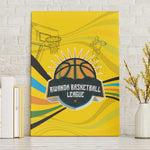 Rwanda Canvas Wall Art with Basketball League Court Hoop Yellow Wave Spirit