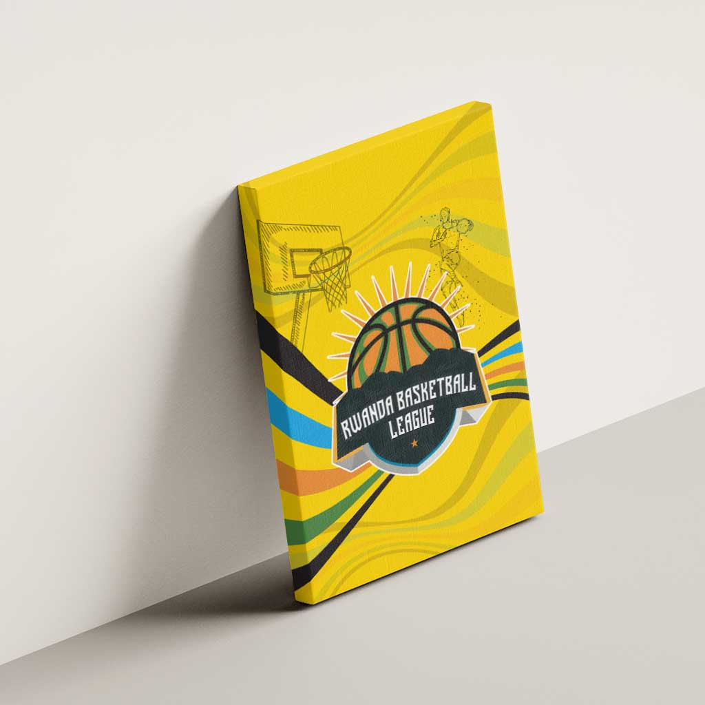 Rwanda Canvas Wall Art with Basketball League Court Hoop Yellow Wave Spirit