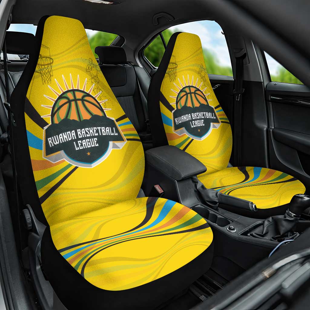Rwanda Car Seat Cover with Basketball League Court Hoop Yellow Wave Spirit