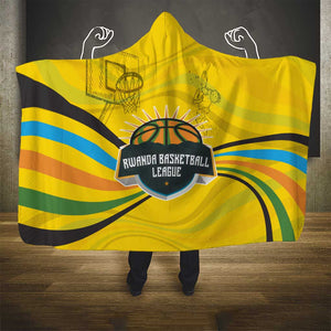 Rwanda Hooded Blanket with Basketball League Court Hoop Yellow Wave Spirit