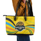 Rwanda Leather Tote Bag with Basketball League Court Hoop Yellow Wave Spirit