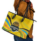 Rwanda Leather Tote Bag with Basketball League Court Hoop Yellow Wave Spirit