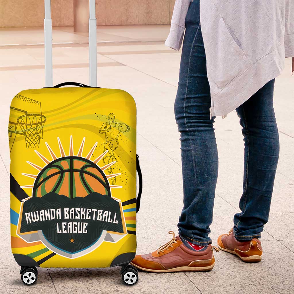 Rwanda Luggage Cover with Basketball League Court Hoop Yellow Wave Spirit