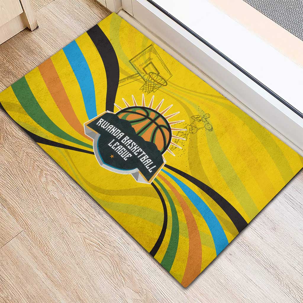 Rwanda Rubber Doormat with Basketball League Court Hoop Yellow Wave Spirit