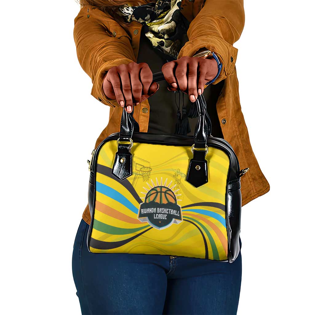 Rwanda Shoulder Handbag with Basketball League Court Hoop Yellow Wave Spirit