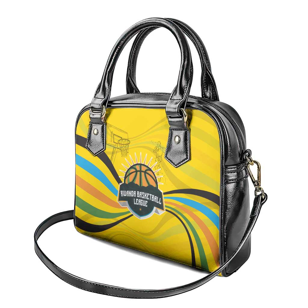 Rwanda Shoulder Handbag with Basketball League Court Hoop Yellow Wave Spirit