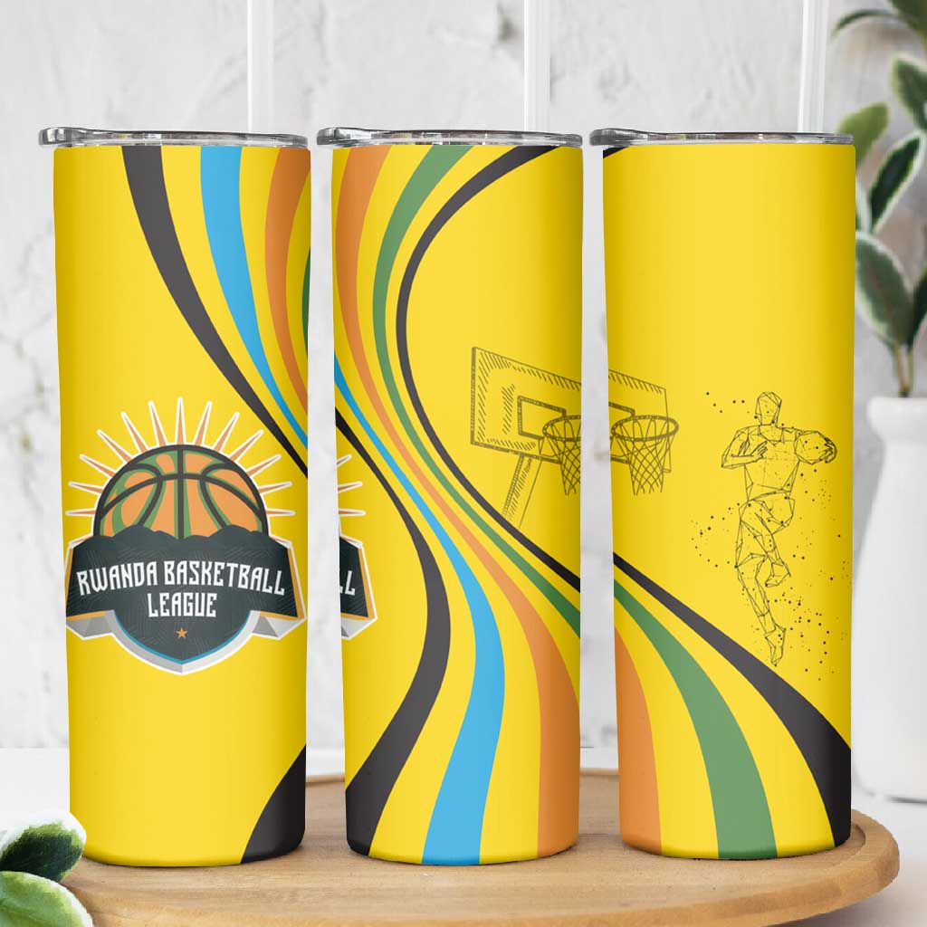 Rwanda Skinny Tumbler with Basketball League Court Hoop Yellow Wave Spirit