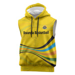 Rwanda Sleeveless Hoodie with Basketball League Court Hoop Yellow Wave Spirit - African Pride