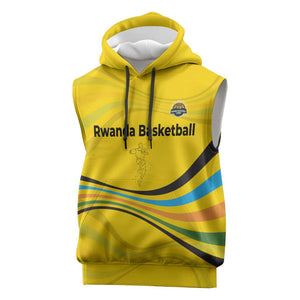 Rwanda Sleeveless Hoodie with Basketball League Court Hoop Yellow Wave Spirit - African Pride