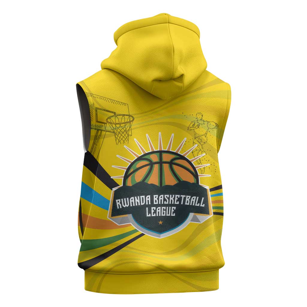 Rwanda Sleeveless Hoodie with Basketball League Court Hoop Yellow Wave Spirit - African Pride