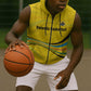 Rwanda Sleeveless Zip Hoodie with Basketball League Court Hoop Yellow Wave Spirit - African Pride