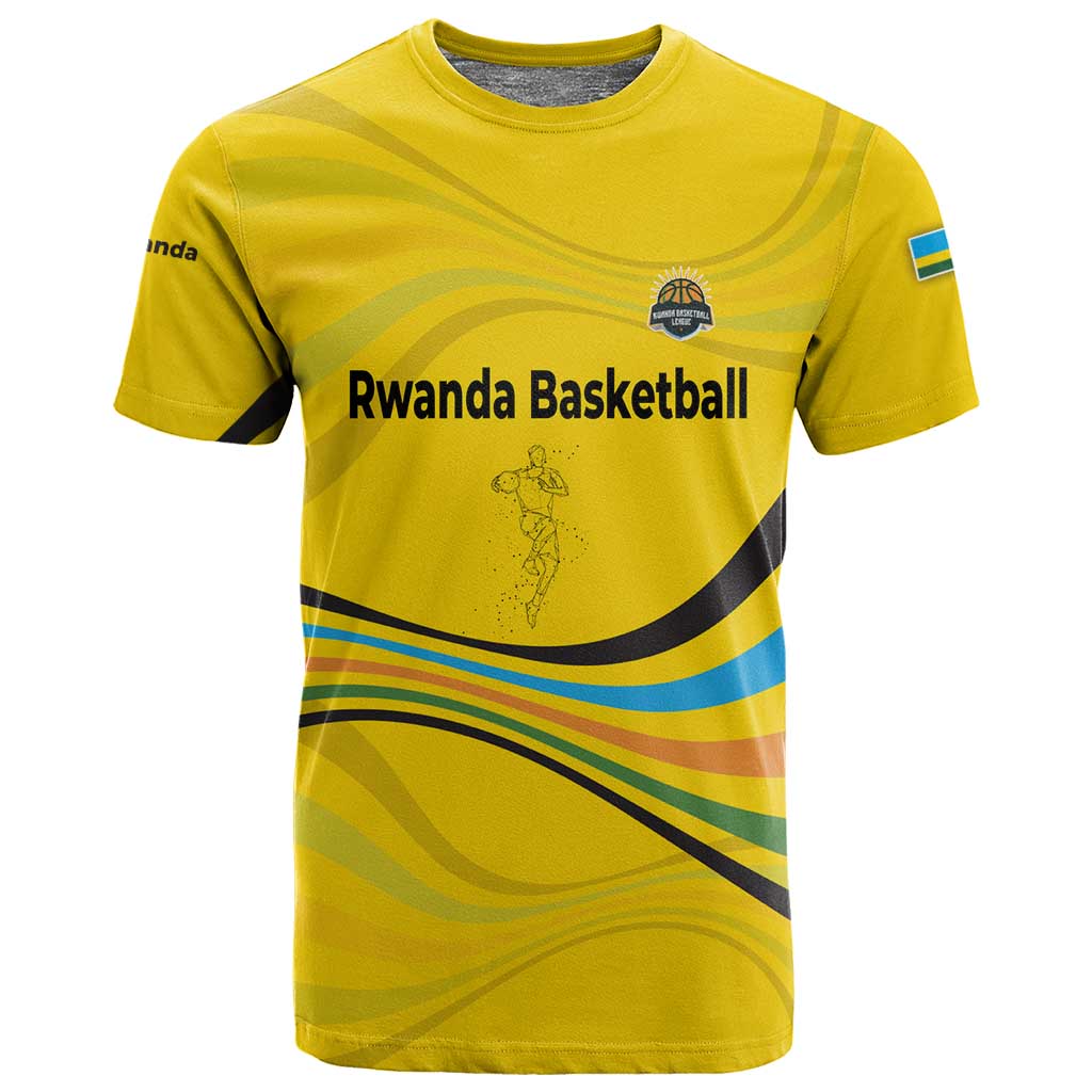 Rwanda T shirt with Basketball League Court Hoop Yellow Wave Spirit