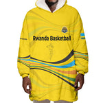 Rwanda Wearable Blanket Hoodie with Basketball League Court Hoop Yellow Wave Spirit