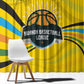 Rwanda Window Curtain with Basketball League Court Hoop Yellow Wave Spirit