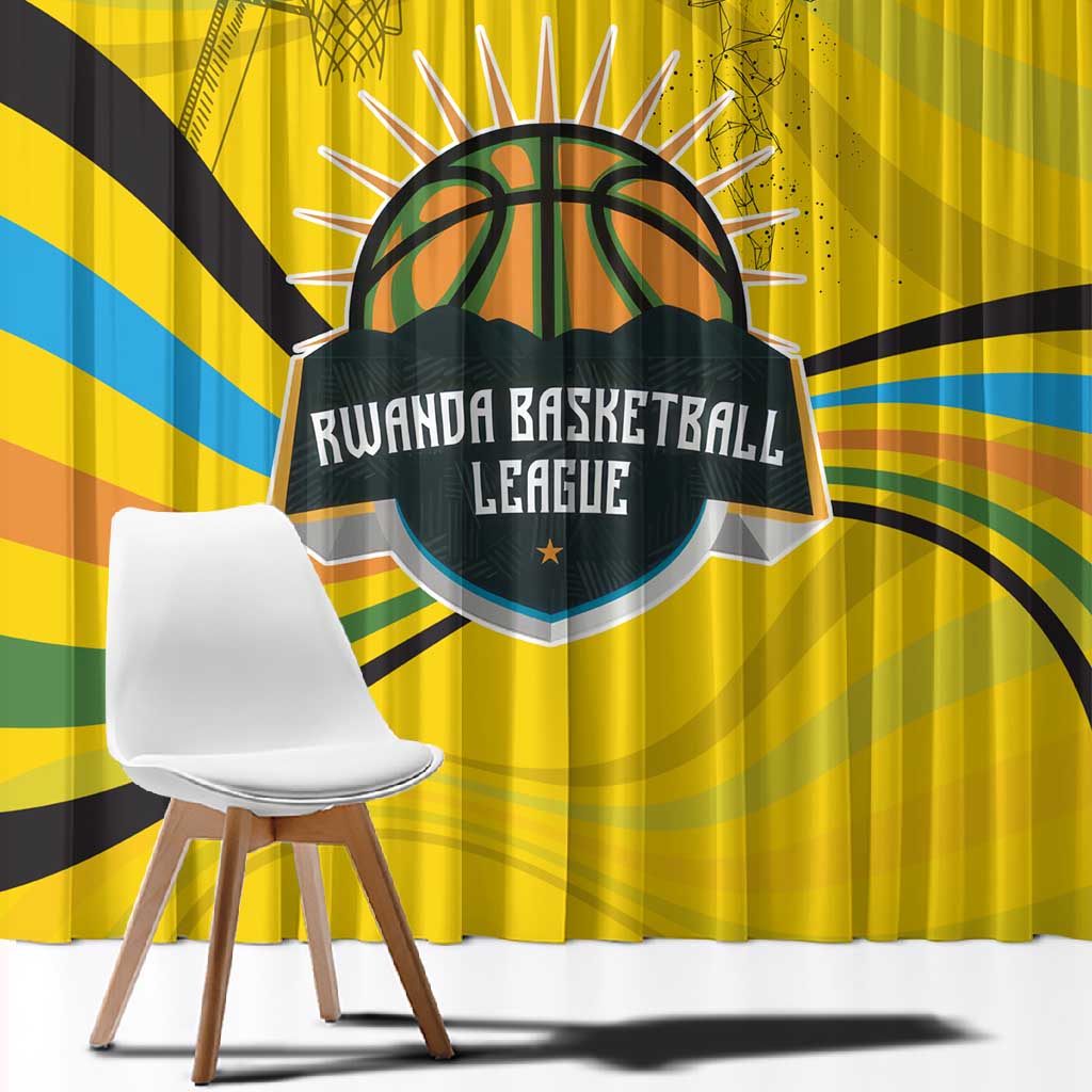 Rwanda Window Curtain with Basketball League Court Hoop Yellow Wave Spirit