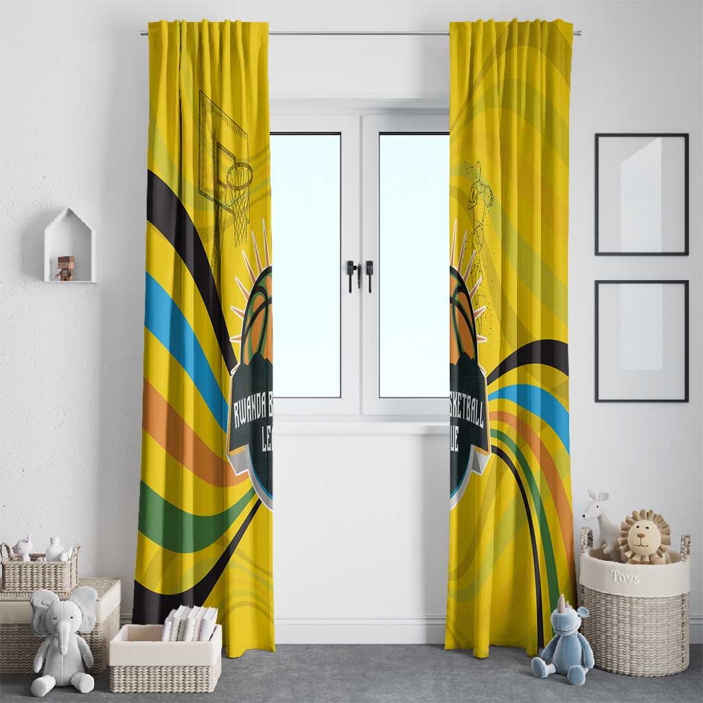 Rwanda Window Curtain with Basketball League Court Hoop Yellow Wave Spirit