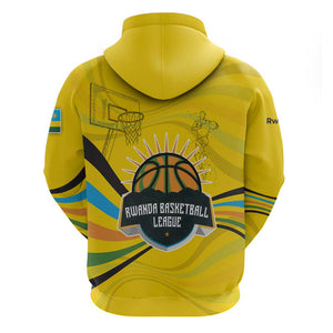 Rwanda Zip Hoodie with Basketball League Court Hoop Yellow Wave Spirit