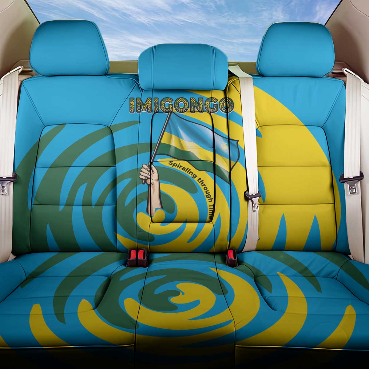 Rwanda Back Car Seat Cover with Imigongo Spiraling Flag Hand Wave Time Spirit