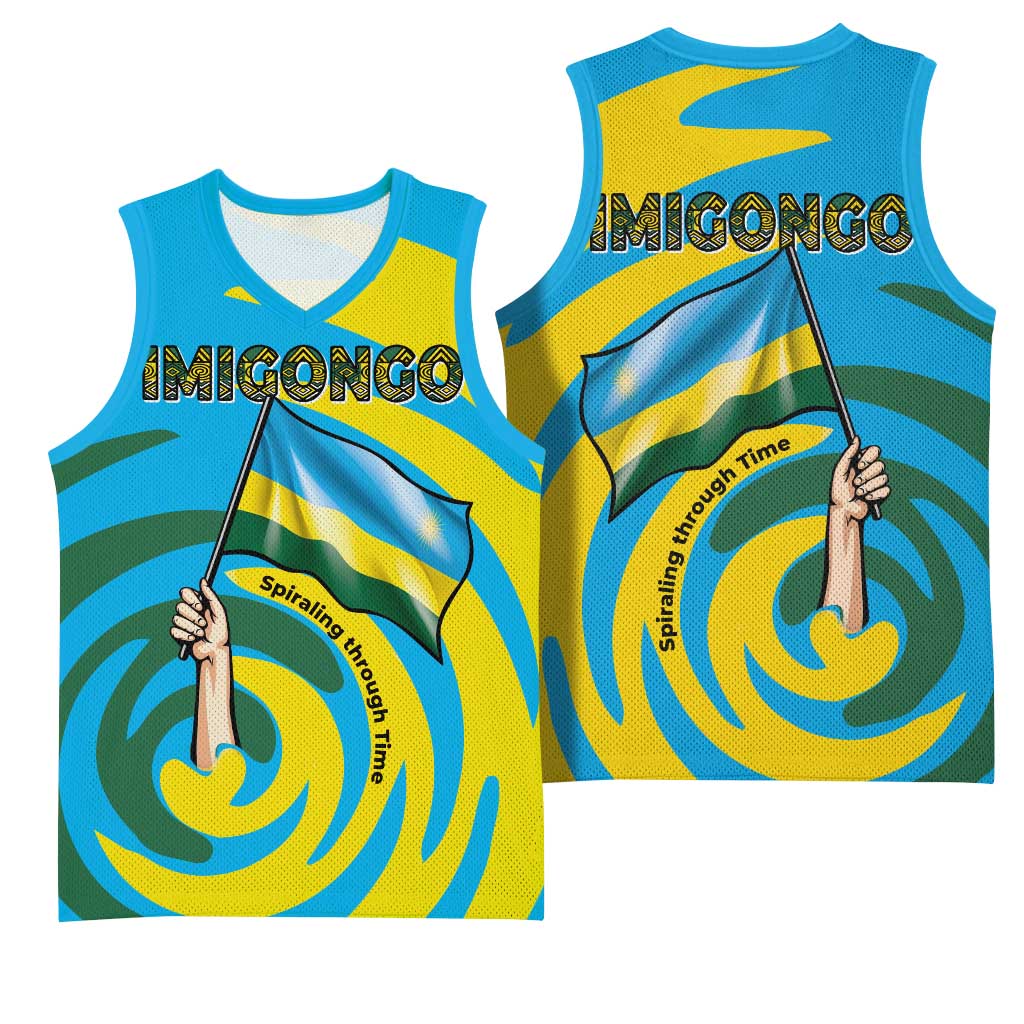 Rwanda Basketball Jersey with Imigongo Spiraling Flag Hand Wave Time Spirit TS04