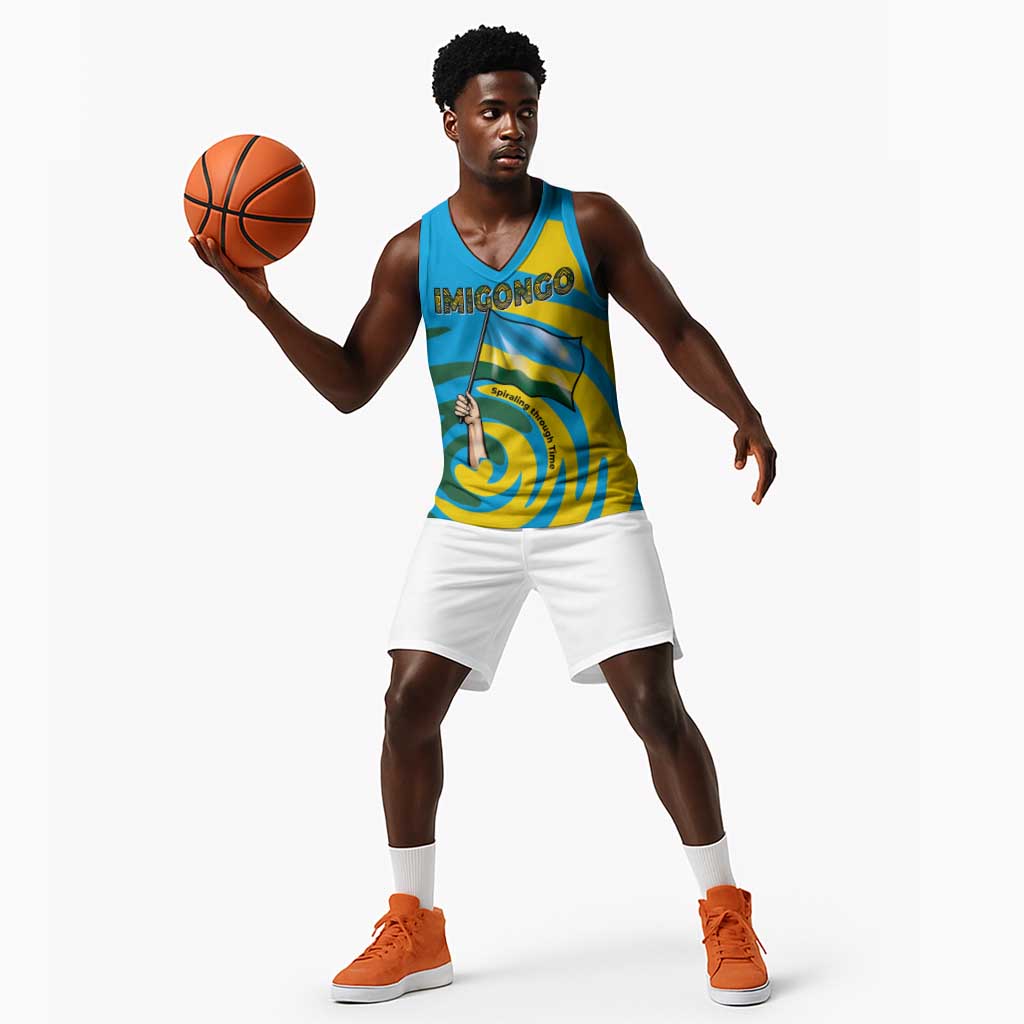Rwanda Basketball Jersey with Imigongo Spiraling Flag Hand Wave Time Spirit TS04