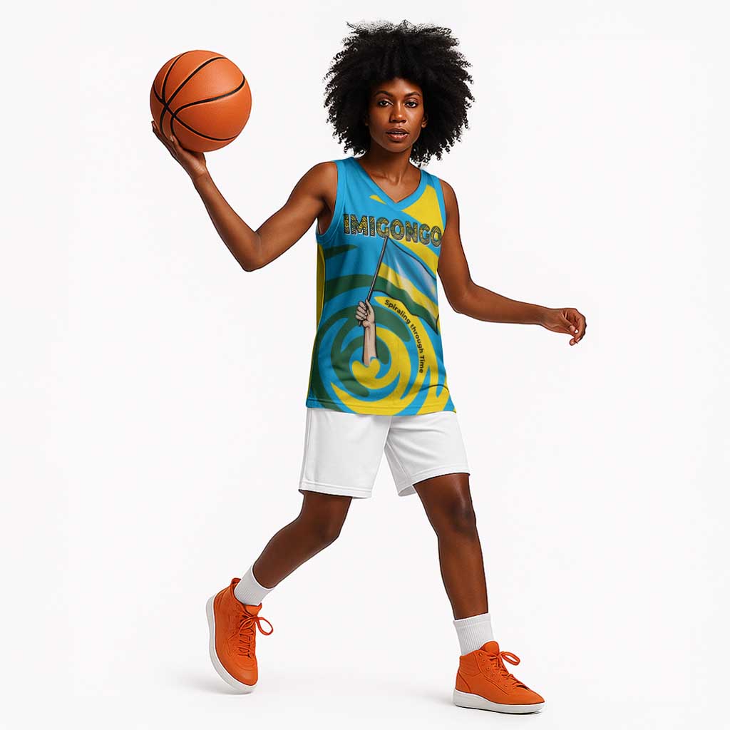 Rwanda Basketball Jersey with Imigongo Spiraling Flag Hand Wave Time Spirit TS04