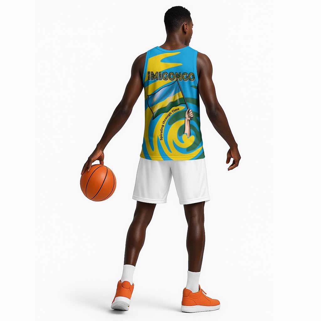 Rwanda Basketball Jersey with Imigongo Spiraling Flag Hand Wave Time Spirit TS04