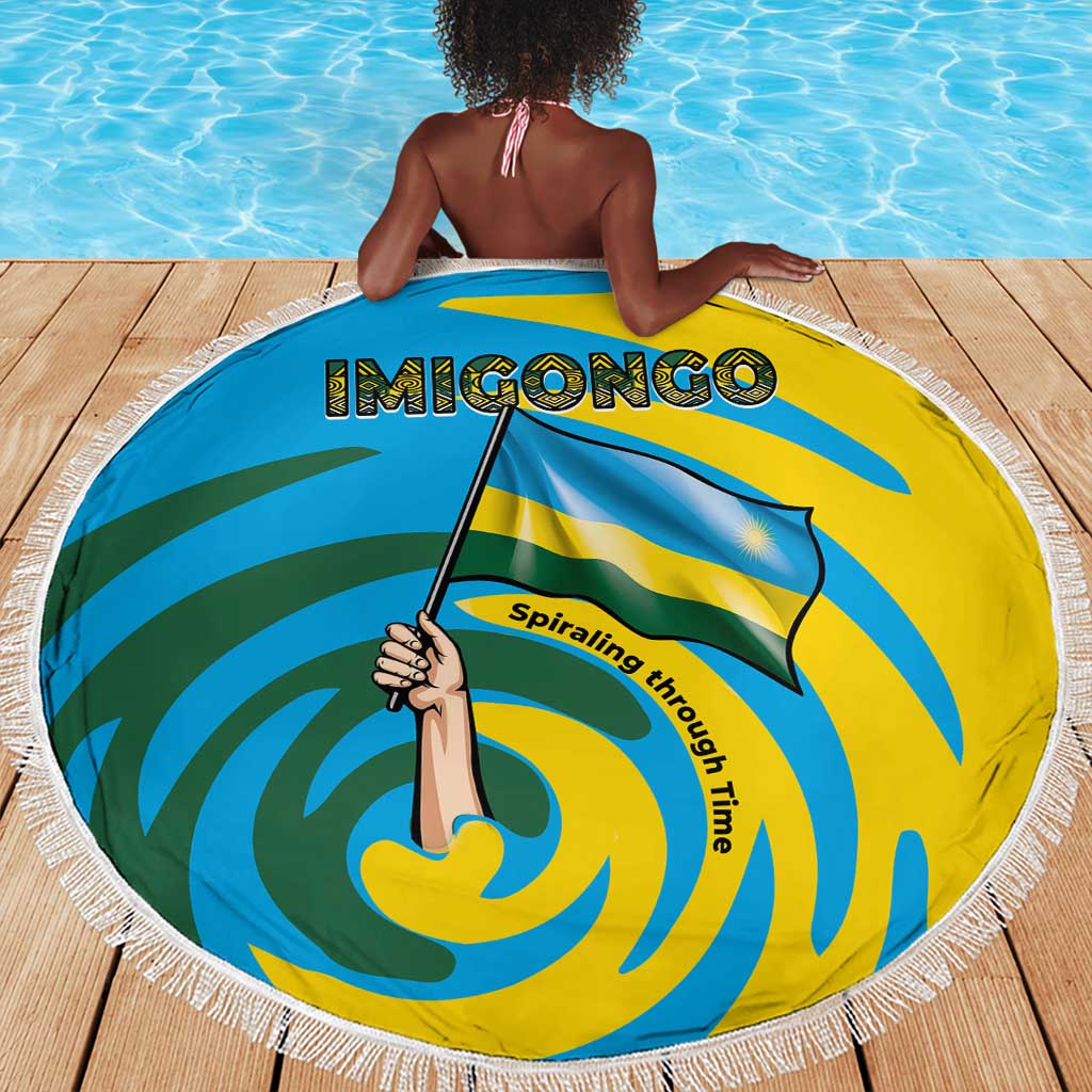 Rwanda Beach Blanket with Imigongo Spiraling Flag Hand Wave Time Spirit