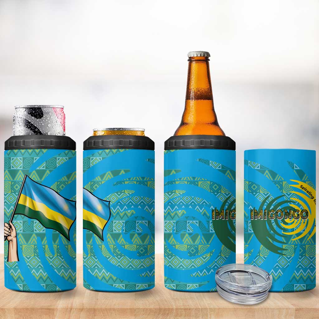 Rwanda 4 in 1 Can Cooler Tumbler with Imigongo Spiraling Flag Hand Wave Time Spirit