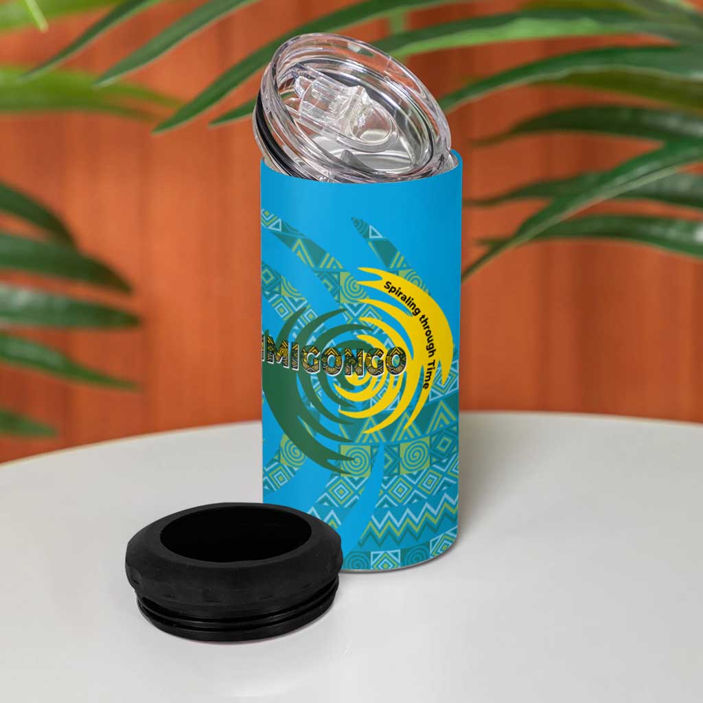 Rwanda 4 in 1 Can Cooler Tumbler with Imigongo Spiraling Flag Hand Wave Time Spirit