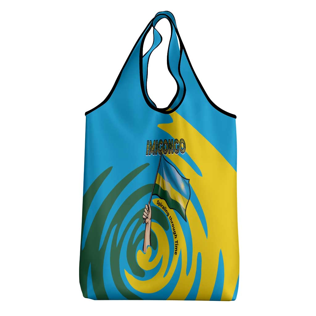 Rwanda Grocery Bag with Imigongo Spiraling Flag Hand Wave Time Spirit