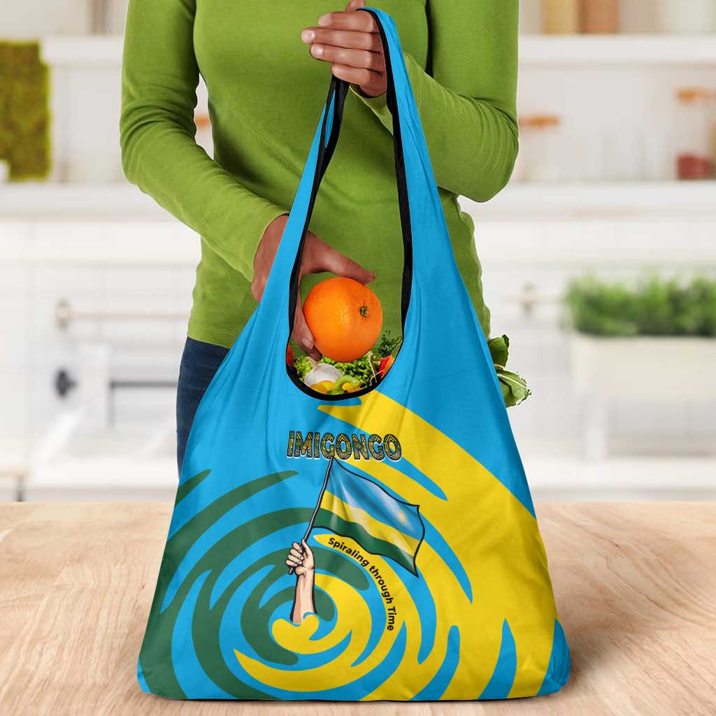 Rwanda Grocery Bag with Imigongo Spiraling Flag Hand Wave Time Spirit