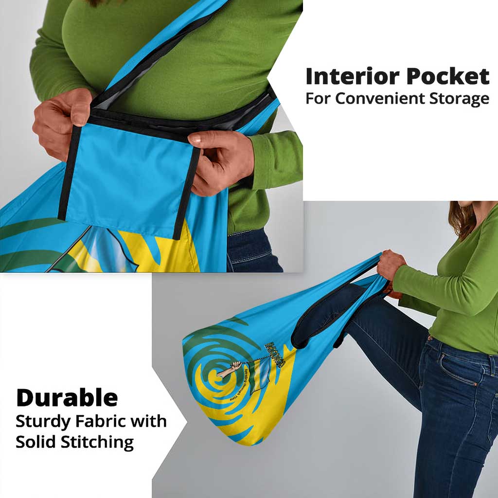 Rwanda Grocery Bag with Imigongo Spiraling Flag Hand Wave Time Spirit