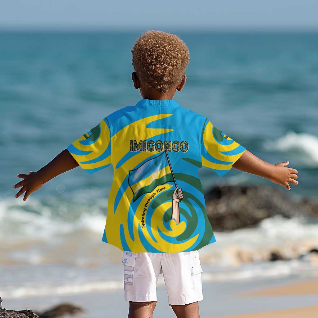 Rwanda Kid Hawaiian Shirt with Imigongo Spiraling Flag Hand Wave Time Spirit