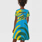 Rwanda Kid Short Sleeve Dress with Imigongo Spiraling Flag Hand Wave Time Spirit